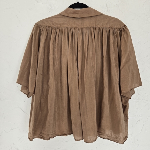 Quince Silk Cotton Flowy Light Button Up Cropped Top, XL - Picture 7 of 11